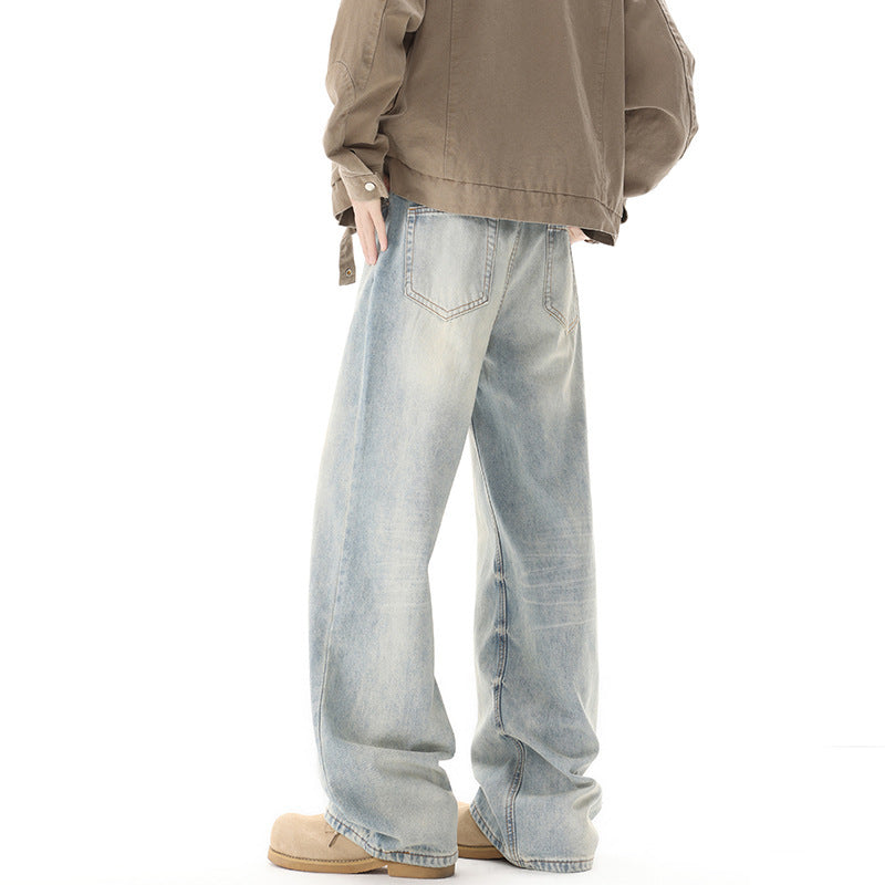 Men's Retro Light Blue Baggy Jeans | Streetwear Wide-Leg Casual Pants