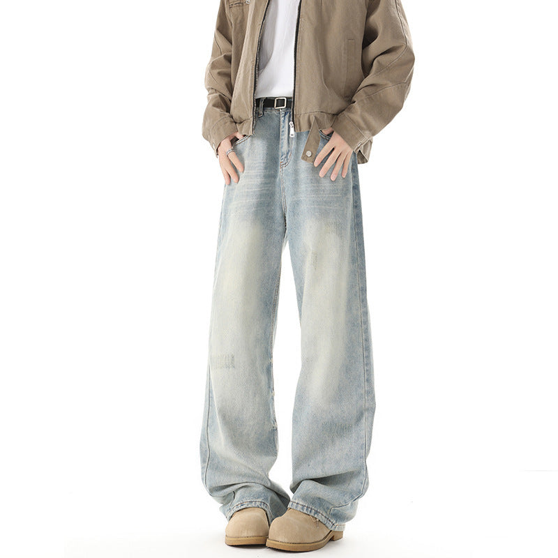 Men's Retro Light Blue Baggy Jeans | Streetwear Wide-Leg Casual Pants