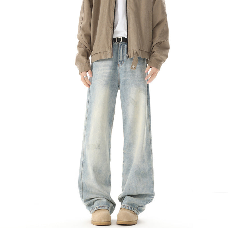 Men's Retro Light Blue Baggy Jeans | Streetwear Wide-Leg Casual Pants