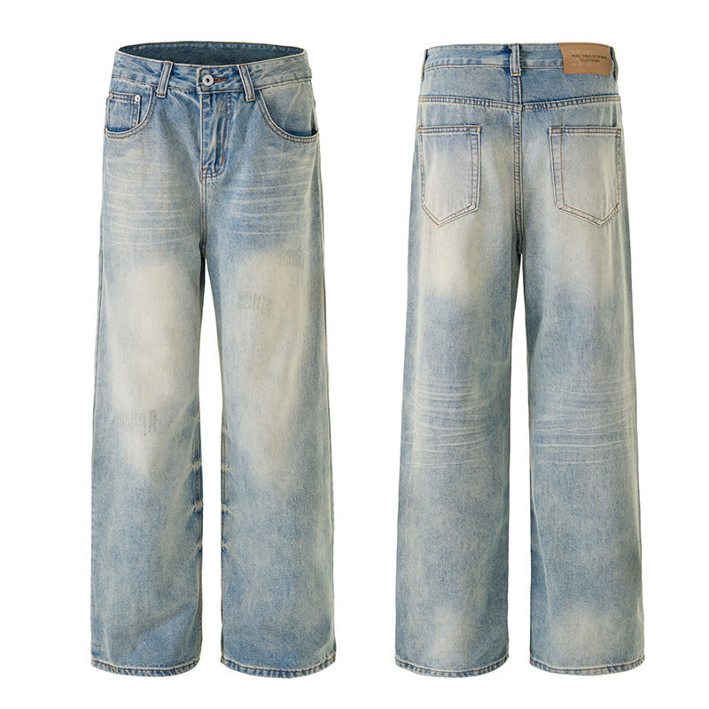 Men's Retro Light Blue Baggy Jeans | Streetwear Wide-Leg Casual Pants